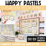Happy Pastel Classroom Decor Bundle | Composition Notebook Theme | Back to School Supply Labels and Posters