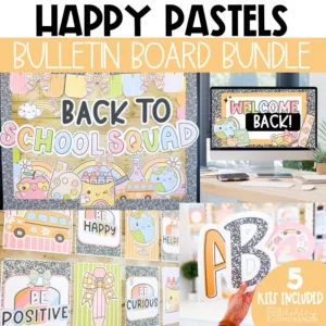 Happy Pastel classroom decor back to school bulletin board bundle
