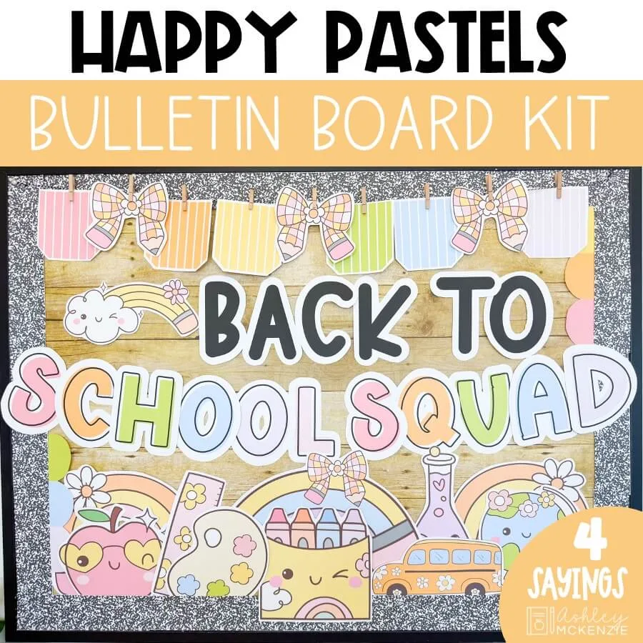 Happy Pastel classroom back to school bulletin board kit