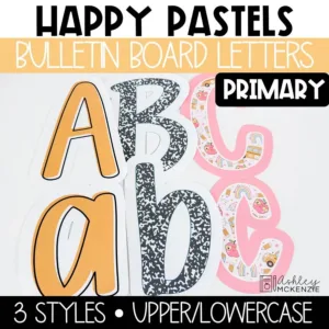 Happy Pastel bulletin board letters in a primary font