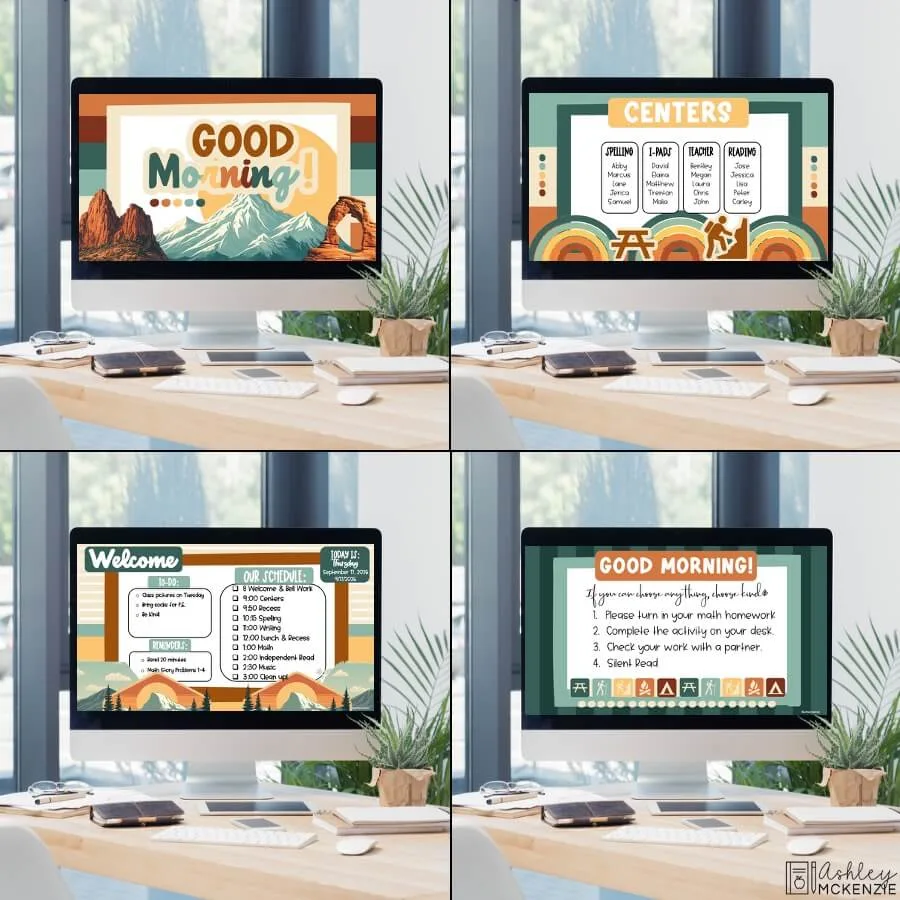 Daily slide templates in the National Parks classroom decor theme, part of the classroom setup checklist