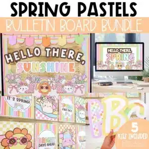 Pastel spring bulletin board bundle featuring pastel classroom decor designs
