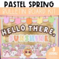 Pastel spring bulletin board kit with sunshine and tulips