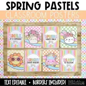 Pastel spring posters for April bulletin boards