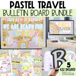 Travel-themed back to school bulletin board ideas to match pastel classroom decor themes