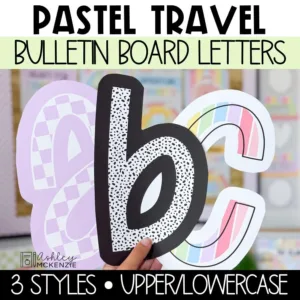 Pastel bulletin board letters that match the Pastel Travel theme in a playful font style