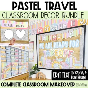 Travel themed pastel classroom decor bundle