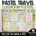 Pastel back to school posters featuring a fun travel theme