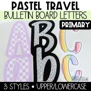 Pastel bulletin board letters in a primary font style
