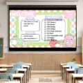 A classroom board showing the daily schedule using back to school themed Google Slides templates
