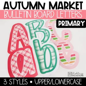 Fall bulletin board letters matching Autumn Market theme in a primary font