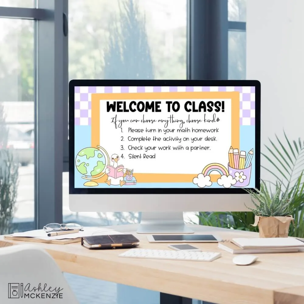 Back to school goose daily classroom slides featuring a morning message 