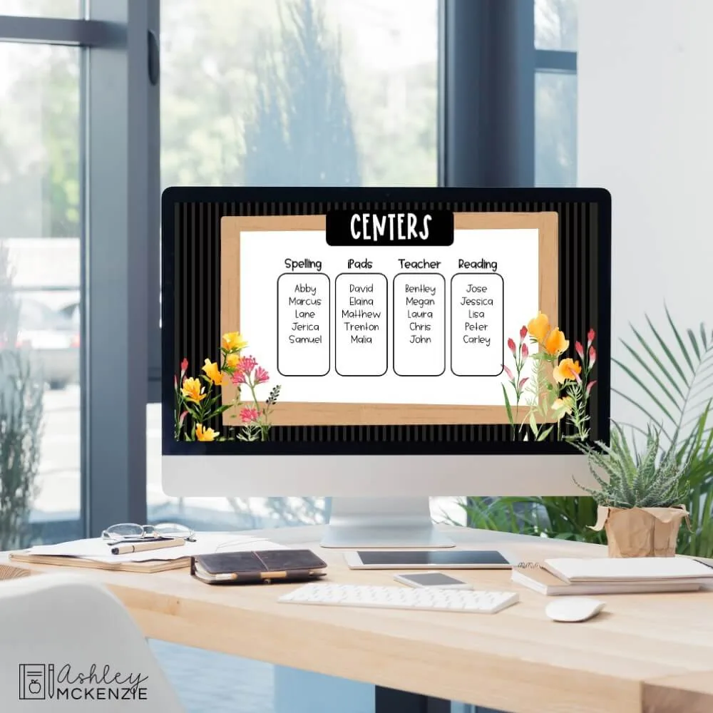 Wildflowers daily classroom slides featuring centers and rotations