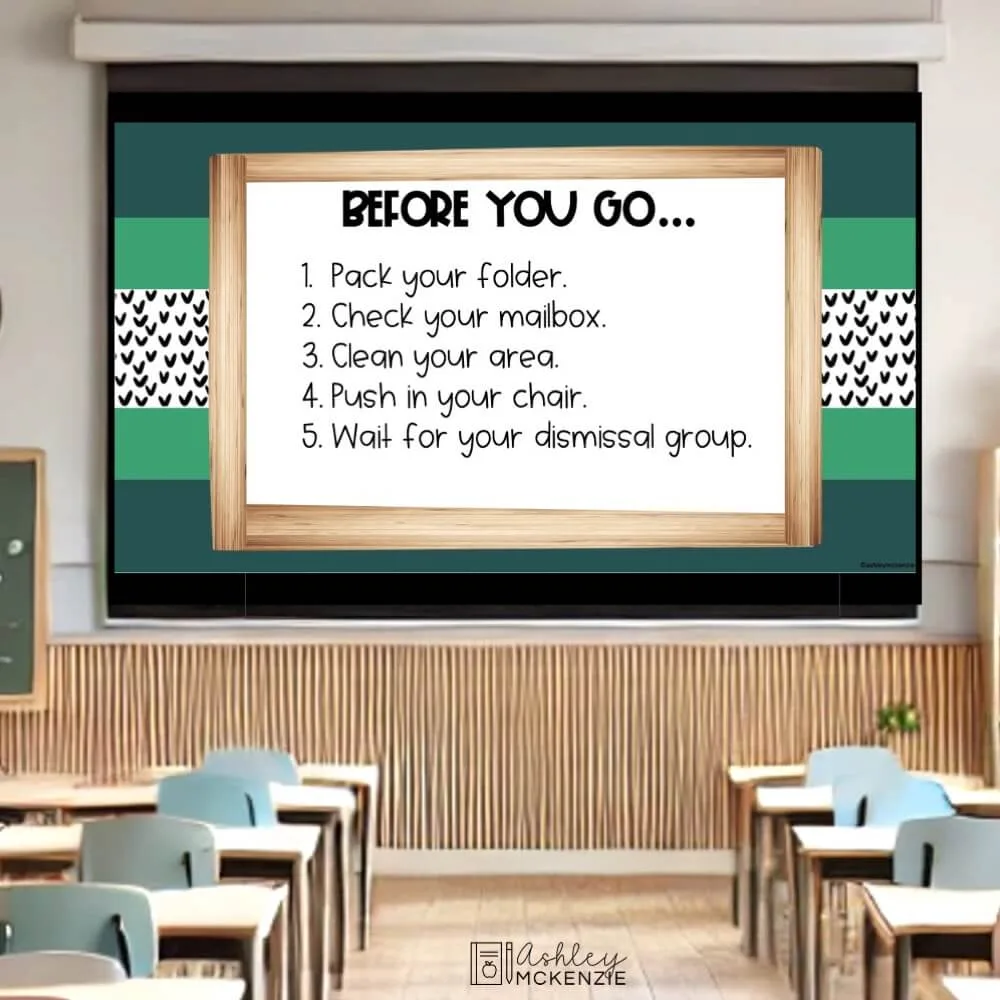Daily classroom slides used for dismissal procedure reminders