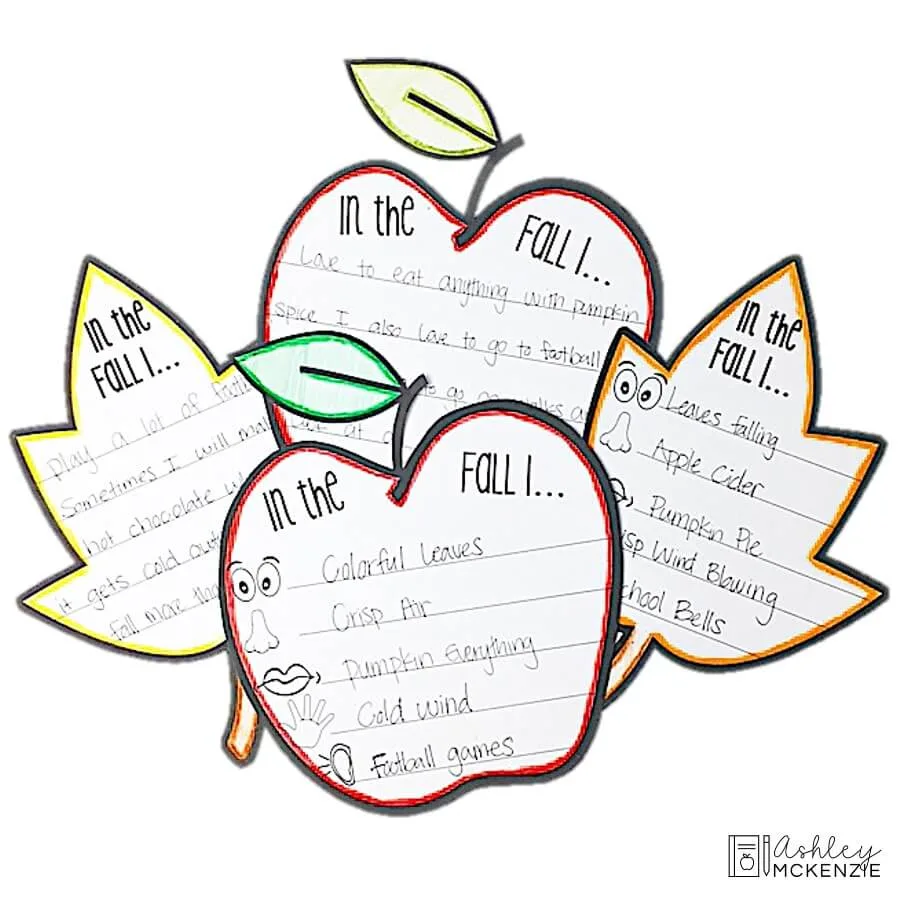 Fall writing activity featuring the 5 senses writing prompt