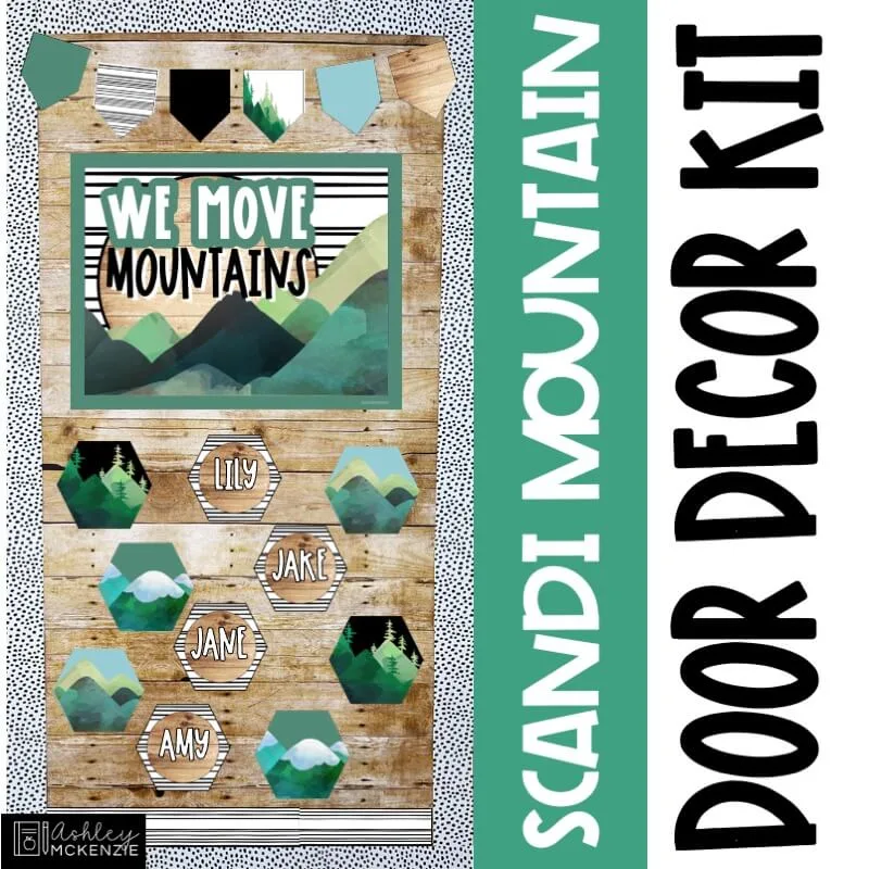 Scandi Mountains classroom door decorating ideas