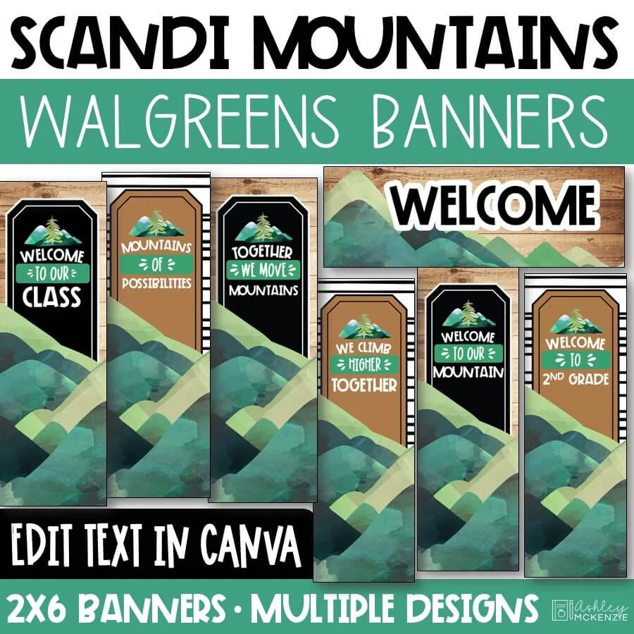 Scandi Mountains Walgreens Banners for classroom door decorating