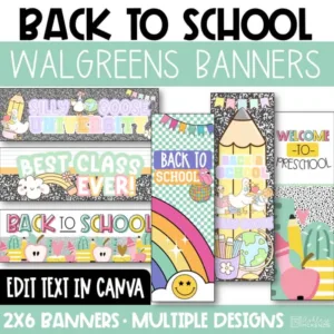 Back to school Walgreens banner designs that are text editable in Canva