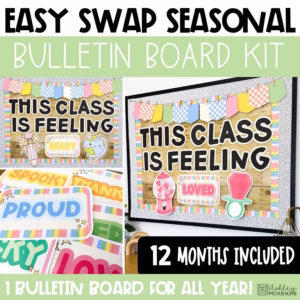 Easy swap monthly bulletin board kit for seasonal decor all year