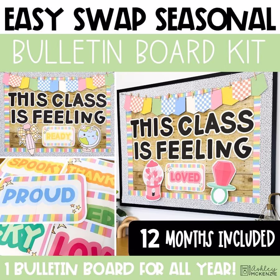 Easy swap monthly bulletin board kit for seasonal decor all year