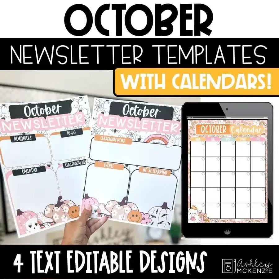 October newsletter templates with seasonal Halloween designs and calendars