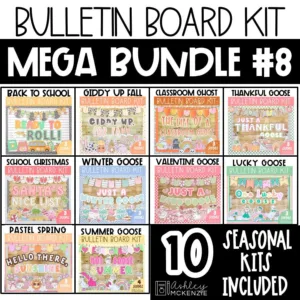Monthly bulletin board bundle with 10 seasonal kits to use all year