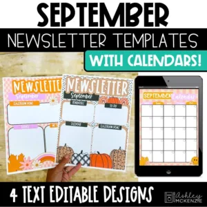 September newsletter templates and calendars