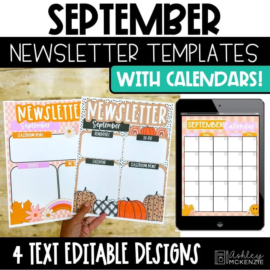 September newsletter templates and calendars