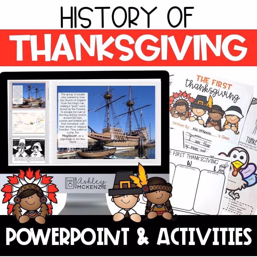 History of Thanksgiving PowerPoint lesson and activities for elementary students