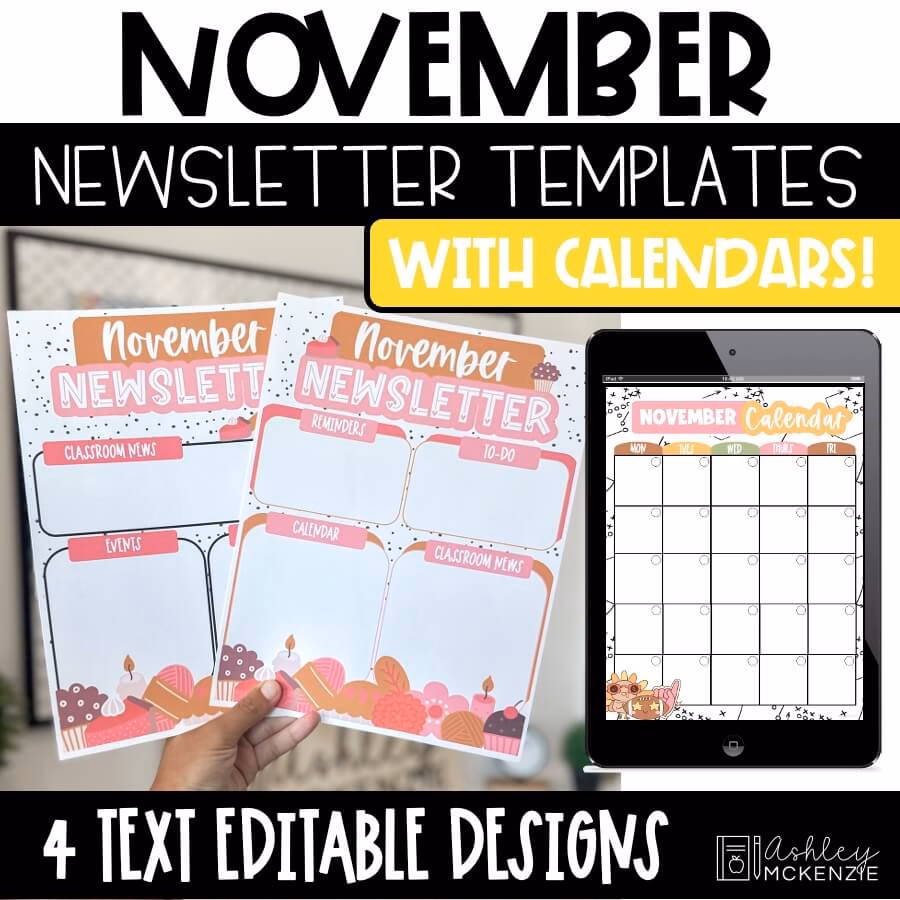 November newsletter templates for classroom communication