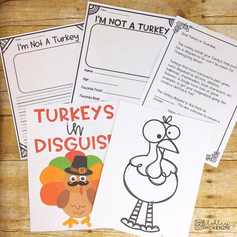 Thanksgiving writing activity featuring the Turkeys in Disguise project pages and craft template