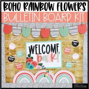 Boho Rainbow Flowers Back to School Bulletin Board or Door Decor