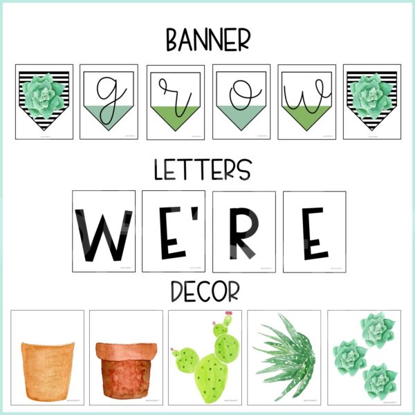 Watercolor Succulent & Cactus Back To School Bulletin Board or Door Decor Watercolor Succulent & Cactus Back To School Bulletin Board or Door Decor