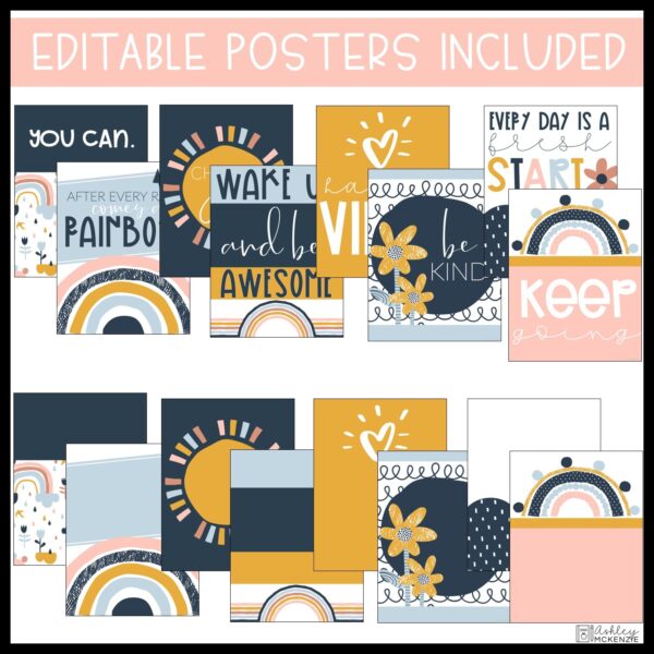 Boho Rainbow Classroom Posters - Editable! Boho Rainbow Classroom Posters - Editable!