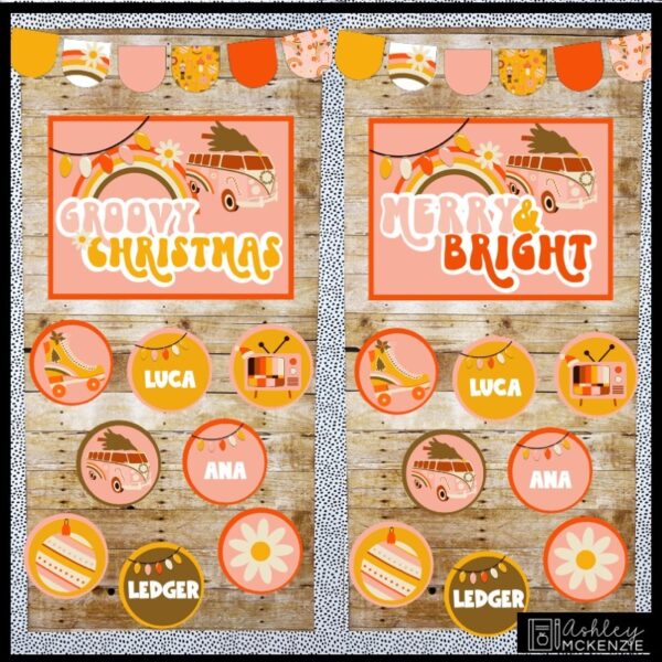 Christmas Retro Theme Classroom Door Decor Kit Christmas Retro Theme Classroom Door Decor Kit