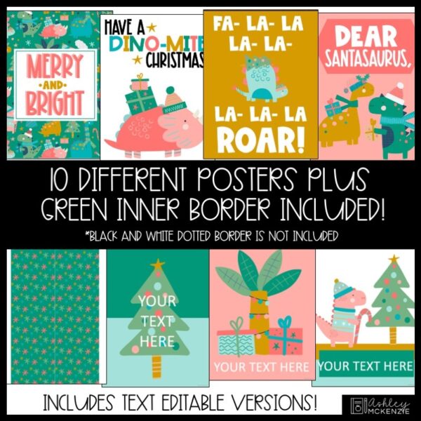 Christmas Dinosaur Theme Classroom Posters - Editable! Christmas Dinosaur Theme Classroom Posters - Editable!