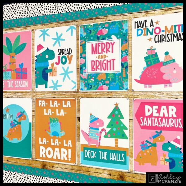 Christmas Dinosaur Theme Classroom Posters - Editable! Christmas Dinosaur Theme Classroom Posters - Editable!