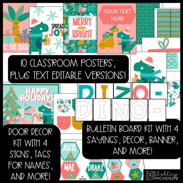 Christmas Dinosaur Theme Classroom Decor Bundle Christmas Dinosaur Theme Classroom Decor Bundle