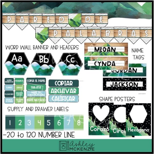 Spanish Scandi Mountains Classroom Decor Bundle Spanish Scandi Mountains Classroom Decor Bundle