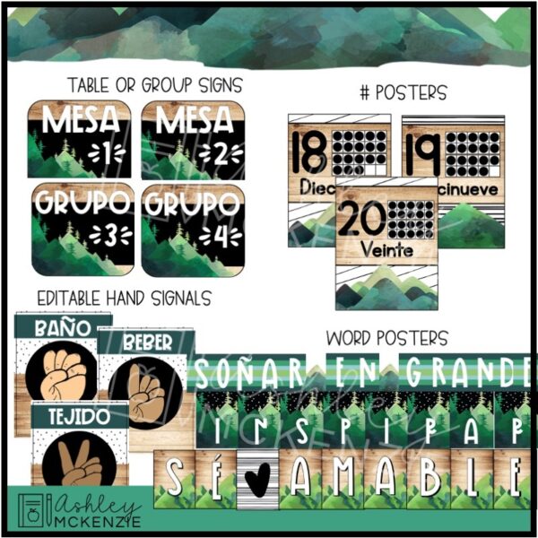 Spanish Scandi Mountains Classroom Decor Bundle Spanish Scandi Mountains Classroom Decor Bundle
