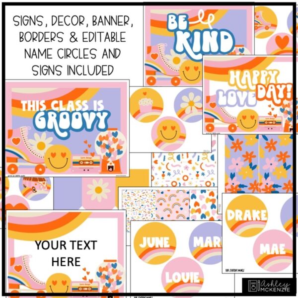 Valentine's Day Classroom Door Decor Kit - Retro Theme Valentine's Day Classroom Door Decor Kit - Retro Theme