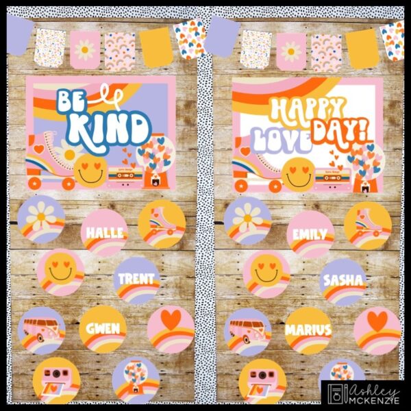Valentine's Day Classroom Door Decor Kit - Retro Theme Valentine's Day Classroom Door Decor Kit - Retro Theme