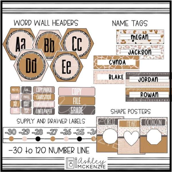 Boho Neutral Animal Print Classroom Decor Bundle Boho Neutral Animal Print Classroom Decor Bundle