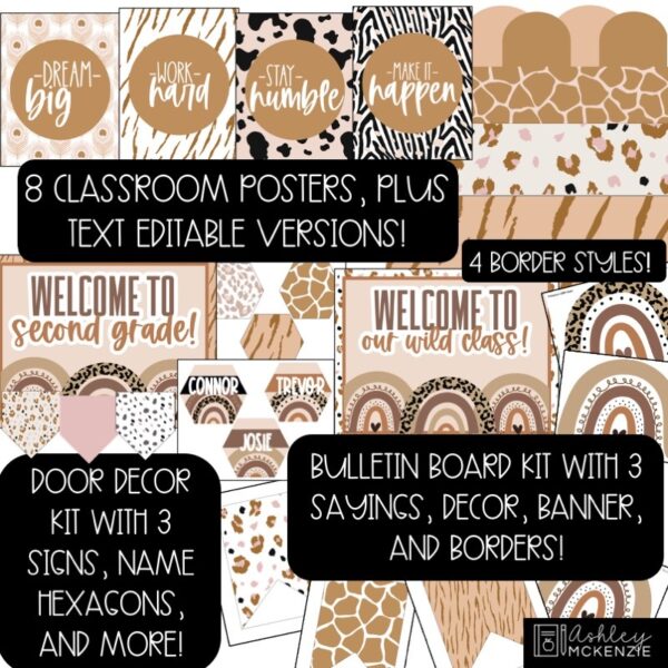 Animal Print Bulletin Board, Posters, A-Z Bulletin Board Letters, and Door Decor Mini Bundle Animal Print Bulletin Board, Posters, A-Z Bulletin Board Letters, and Door Decor Mini Bundle