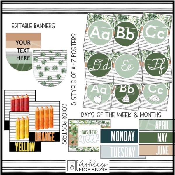 Modern Greenery Classroom Decor Bundle Modern Greenery Classroom Decor Bundle
