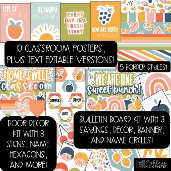 Modern Fruity Bulletin Board, Posters, A-Z Bulletin Board Letters, and Door Decor Mini Bundle Modern Fruity Bulletin Board, Posters, A-Z Bulletin Board Letters, and Door Decor Mini Bundle
