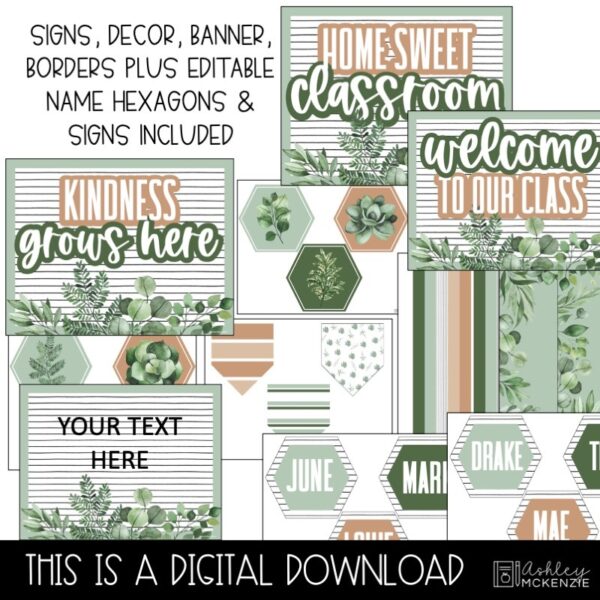 Modern Greenery Classroom Door Decor Kit Modern Greenery Classroom Door Decor Kit
