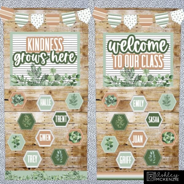 Modern Greenery Bulletin Board, Posters, A-Z Bulletin Board Letters, and Door Decor Bundle Modern Greenery Bulletin Board, Posters, A-Z Bulletin Board Letters, and Door Decor Bundle