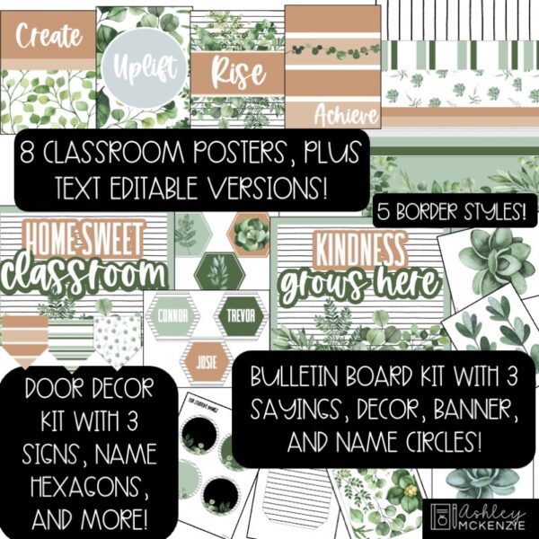 Modern Greenery Bulletin Board, Posters, A-Z Bulletin Board Letters, and Door Decor Bundle Modern Greenery Bulletin Board, Posters, A-Z Bulletin Board Letters, and Door Decor Bundle
