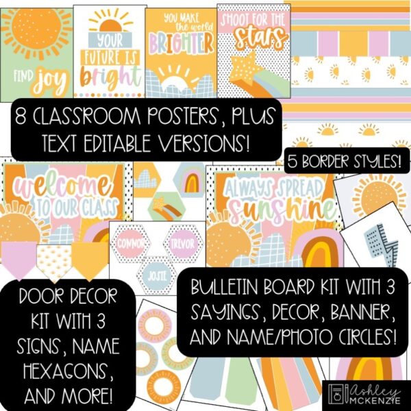 Hello Sunshine Bulletin Board, Posters, A-Z Bulletin Board Letters, and Door Decor Bundle Hello Sunshine Bulletin Board, Posters, A-Z Bulletin Board Letters, and Door Decor Bundle